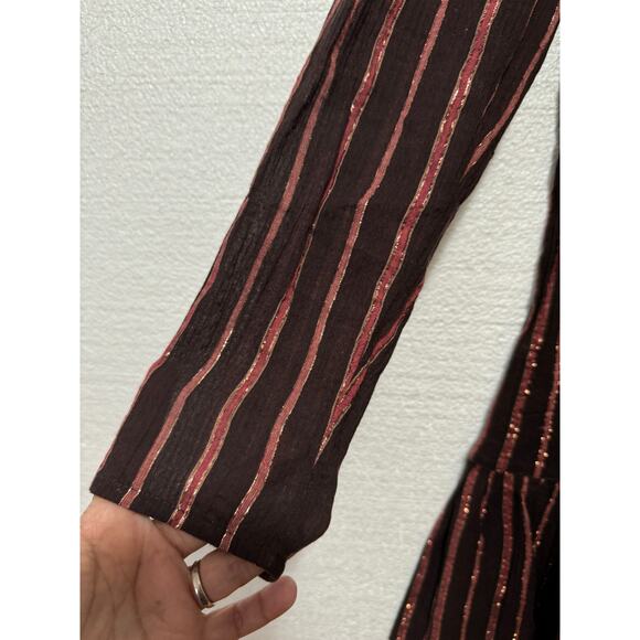 Ulla Johnson Rosalind Metallic Chocolate Striped Mini Dress Size 6 - Picture 5 of 11